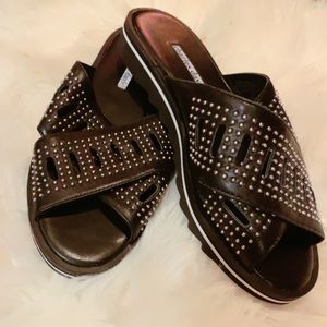 Charles David Black Studded Slip On Sandals